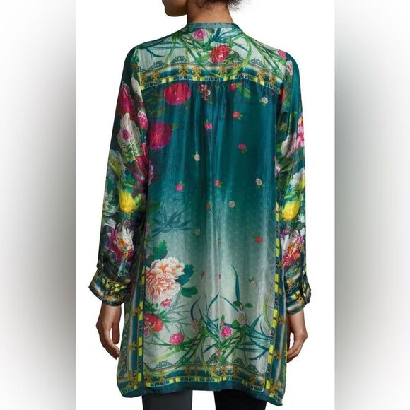 Johnny Was Heaven Long Floral Print Silk Tunic - Picture 3 of 12